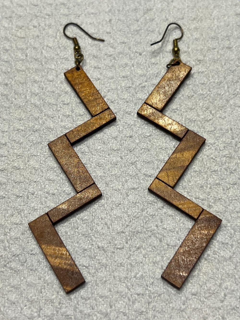 Handcrafted koa merrie monarch Zigzag Wooden Drop Earrings